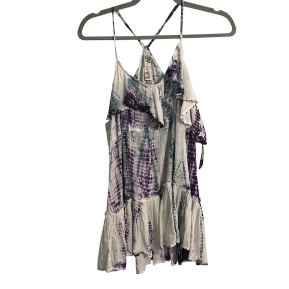 Free People Purple and Cream Tie-Dye Ruffle Top | Flowy Boho Peplum Bohemian FP - Picture 3 of 5